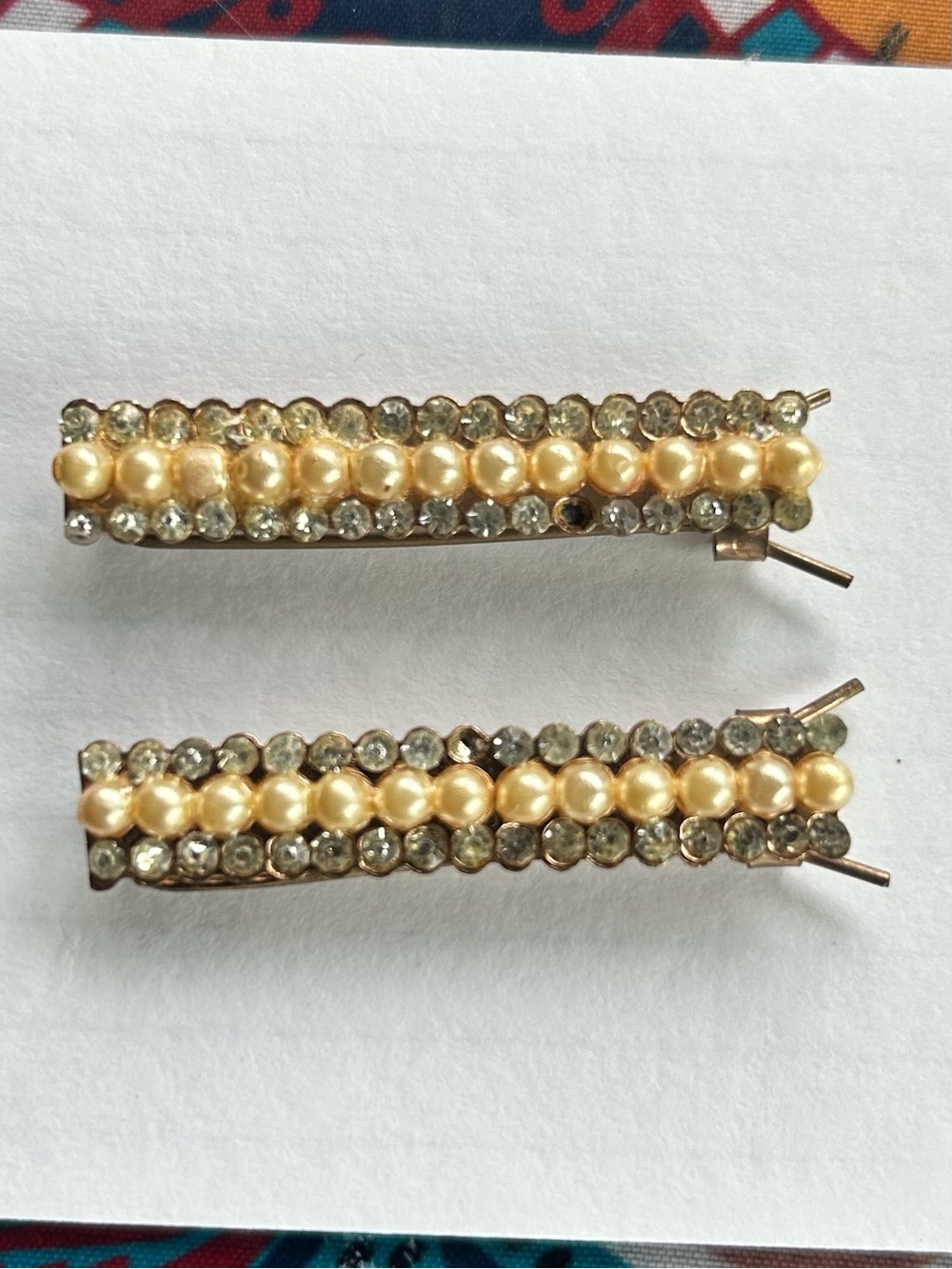 Vintage Pearl Rhinestone Hair Clips Gold Tone Barrette Set Bridal Romantic